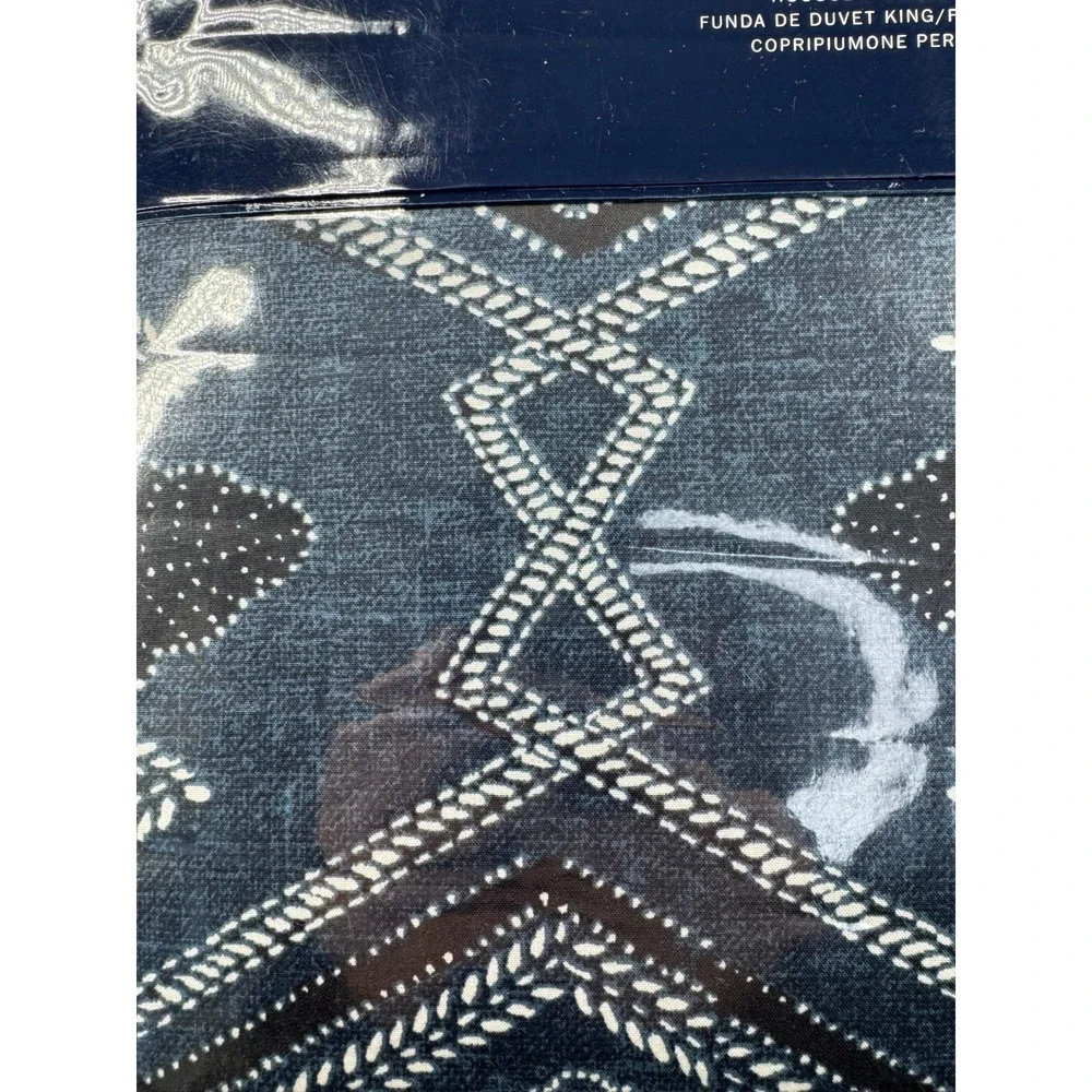 Ralph Lauren Avery Navy Blue Geometric Pattern Queen Duvet Cover -‎ 108 x 96 in